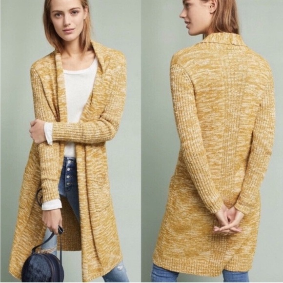Anthropologie Sweaters - By Anthropologie Abigail Marled Cardigan Open Duster Mustard Yellow